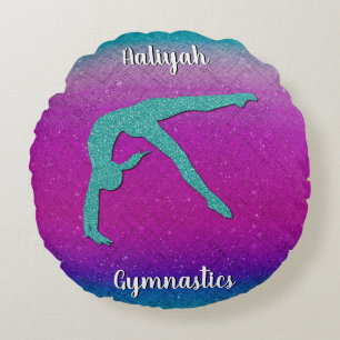 Gymnastics Girl Turcouise Magenta Ombre Rund Kudde