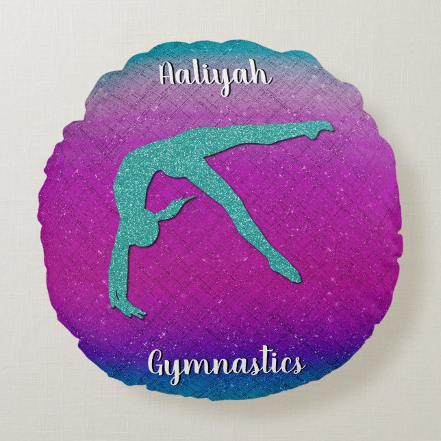 Gymnastics Girl Turcouise Magenta Ombre Rund Kudde (Framsidan)