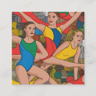 Gymnastics Girls Acro Dancers färgade mönster Fyrkantigt Visitkort