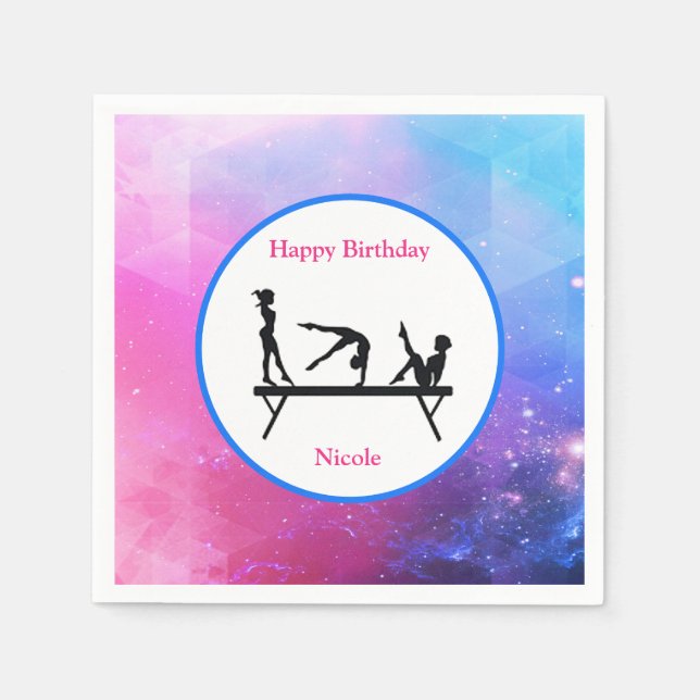 Gymnastics Girls Birthday Rosa & Blue Napkins Pappersservett (Framsidan)