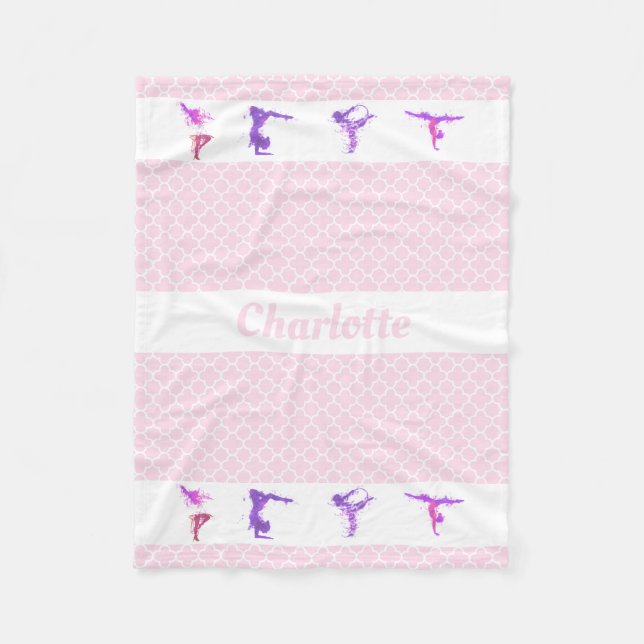 Gymnastics Girls Personlig Namn Rosa Quatrefoil Fleecefilt (Framsidan)