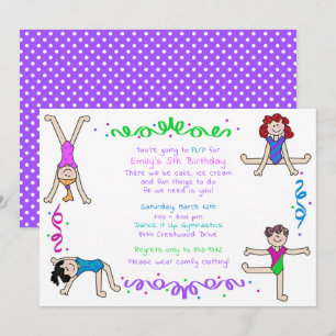 Gymnastics Girls Tumbling Party Gymnast Kids Inbjudningar