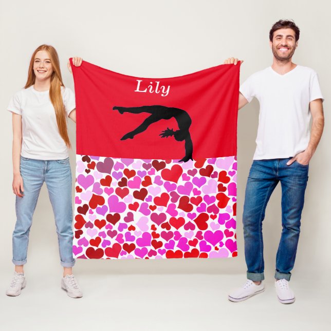 Gymnastics Girls Valentines Hearts Fleece Blanket (På plats)