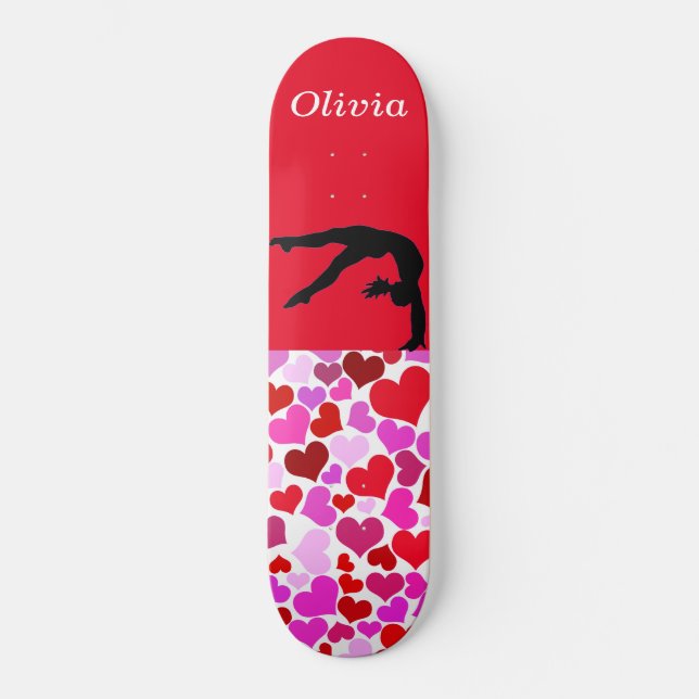 Gymnastics Girls Valentines Hearts Mini Skateboard Bräda 18,5 Cm (Framsida)