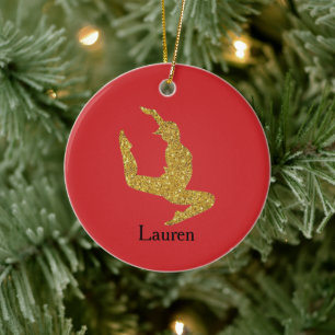Gymnastics Glitter Gymnast Red Ornament