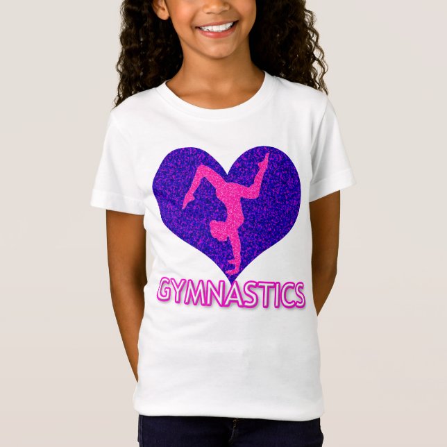 Gymnastics Glitter Heart Girls T-Shirt (Framsida)
