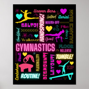 Gymnastics Glossary Typography Colorful Girls Gymn Poster