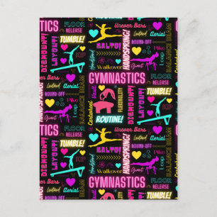 Gymnastics Glossary Typography Colorful Girls Gymn Vykort