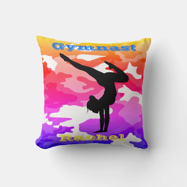 Gymnastics Golv, Beam, Vault, Pub Rainbow Camo Kudde (Framsida)