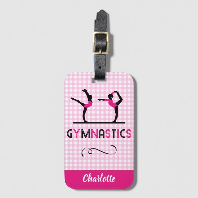 Gymnastics Gymnast Figurer Cute Rosa Personlig Bagagebricka (Framsida vertikal)