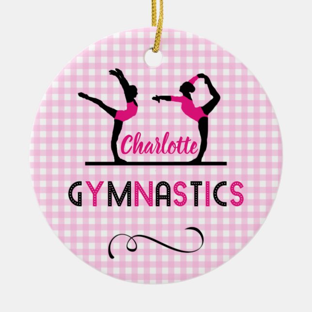Gymnastics Gymnast Figurer Cute Rosa Personlig Julgransprydnad Keramik (Framsidan)