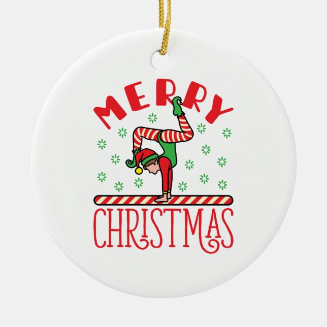 Gymnastics Jul Elf på Beam Julgransprydnad Keramik (Framsidan)