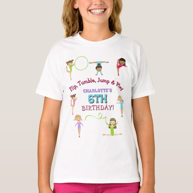 Gymnastics Kids Girl Födelsedagsfest Theme Girl T Shirt (Framsida)