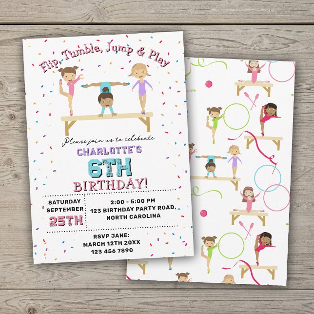Gymnastics Kids Girl Födelsedagsfest Theme Inbjudningar (Gymnastics Kids Girl Birthday Party Theme Invitation)