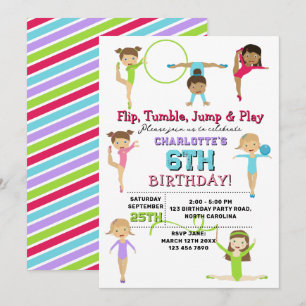 Gymnastics Kids Girl Födelsedagsfest Theme Inbjudningar