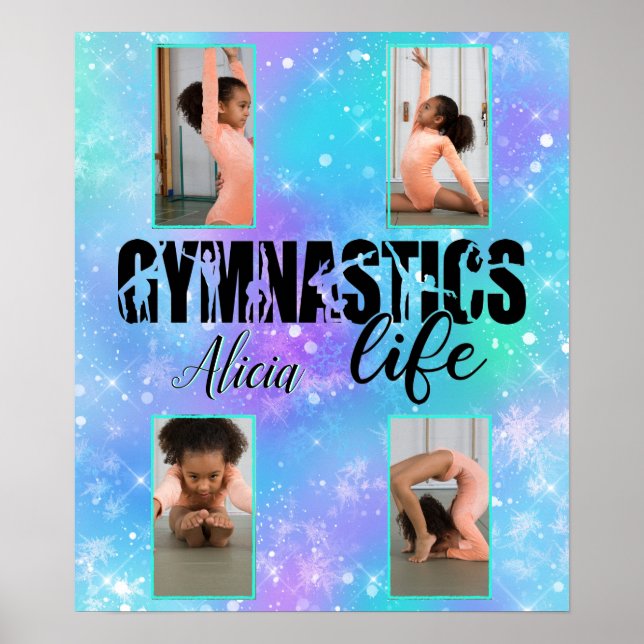 Gymnastics Life Pastel Personlig Namn & 4 Photo Poster (Framsidan)