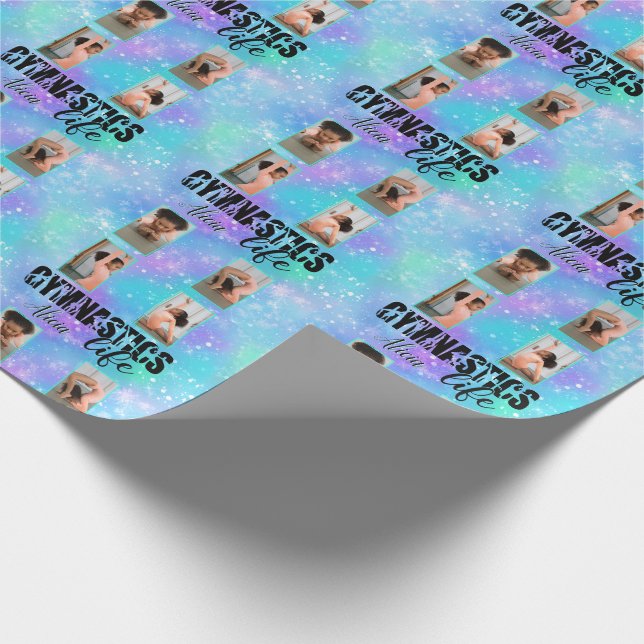 Gymnastics Life Pastel Personlig Namn & 4 Photo Presentpapper (Hörn)