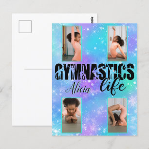 Gymnastics Life Pastel Personlig Namn & 4 Photo Vykort
