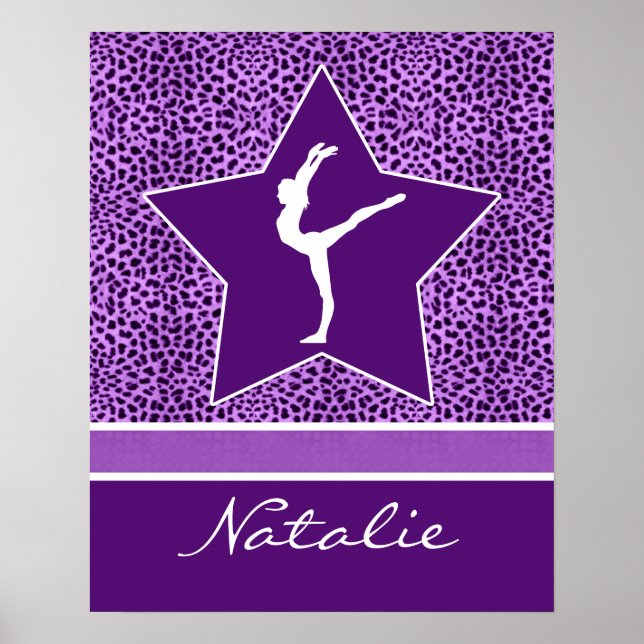 Gymnastics Lila Cheetah Print med Monogram Poster (Framsidan)