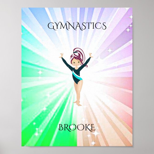 "GYMNASTICS" ljus poster med gymnast. (Framsidan)