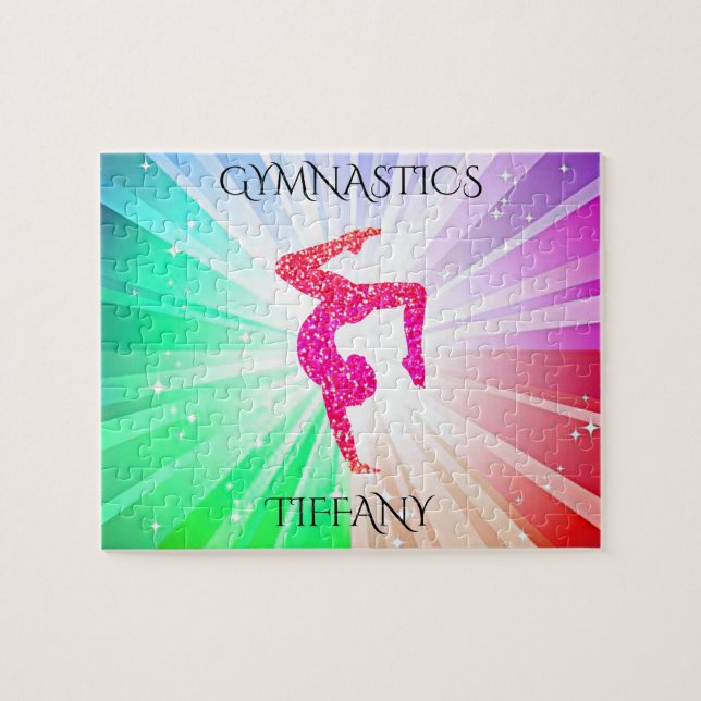 "GYMNASTICS" ljus pussel med gymnast. (Horisontell)
