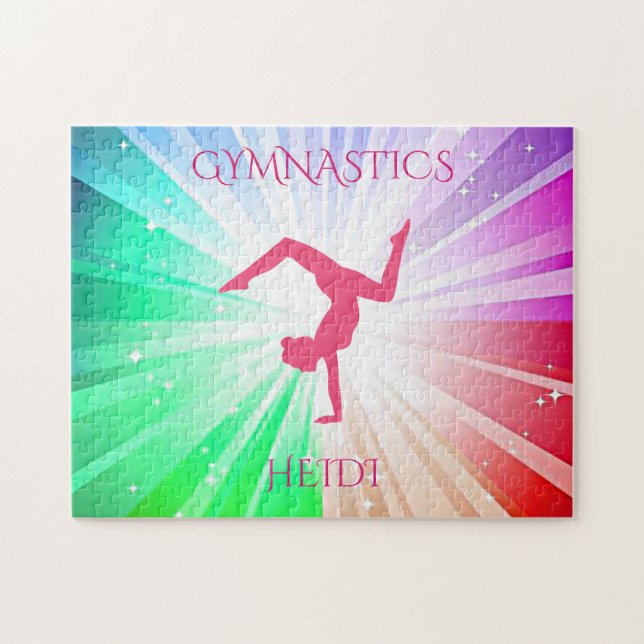 "GYMNASTICS" ljus pussel med gymnast. (Horisontell)