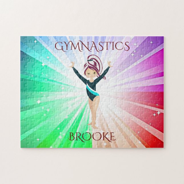 "GYMNASTICS" ljus pussel med gymnast. (Horisontell)