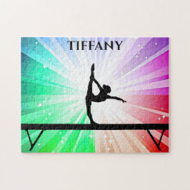 "Gymnastics ljus puzzle with gymnast on beam. Pussel