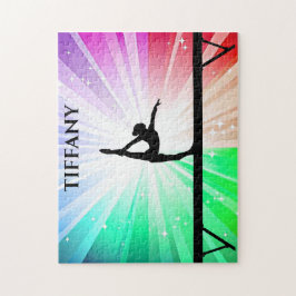 "Gymnastics ljus puzzle with gymnast on beam. Pussel