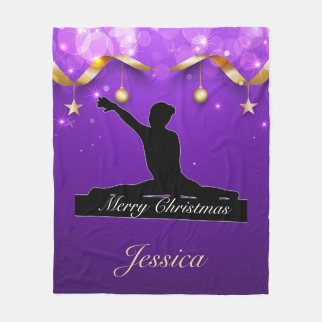 Gymnastics "Merry Christmas" Purple & Gold Fleecefilt (Framsidan)