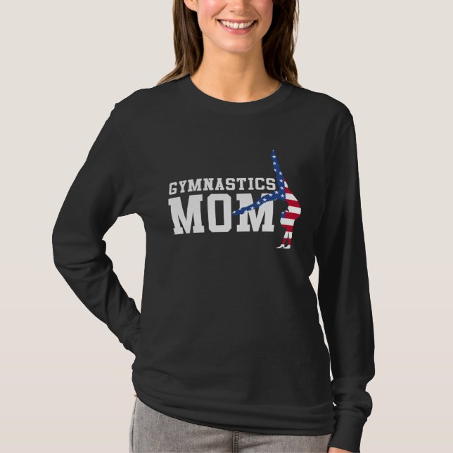 Gymnastics Mom Gymnast Mother Parent American Flag T Shirt (Framsida)