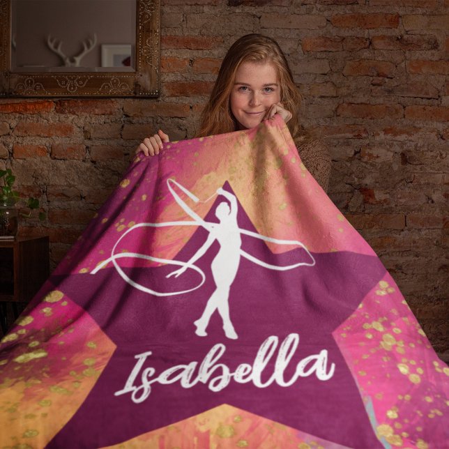 Gymnastics Monogram Namn Guld Glitter Fleecefilt (Skapare uppladdad)