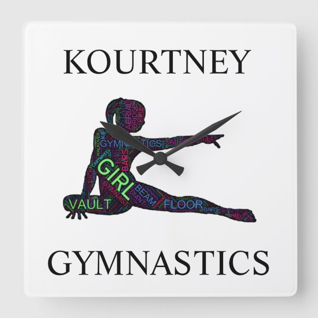 Gymnastics Ord Art Acrylic Wall Clock Fyrkantig Klocka (Framsida)