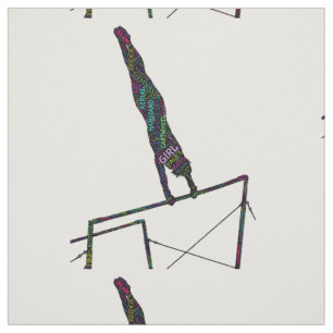 Gymnastics Ord Art on Uneven Pub Fabric Tyg
