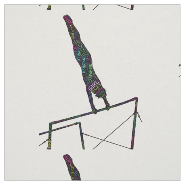 Gymnastics Ord Art on Uneven Pub Fabric Tyg (Provkarta)