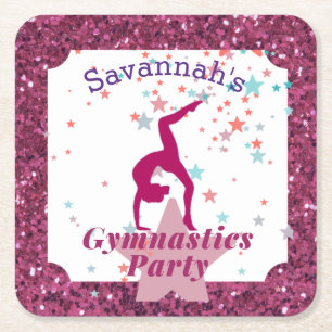 Gymnastics Party Glitter & Stars Underlägg Papper Kvadrat