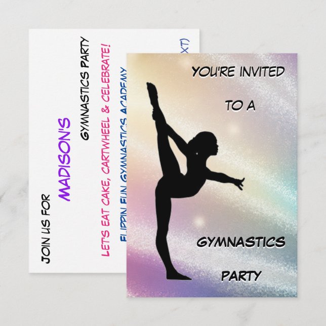Gymnastics Party Shimmer-inbjudan Inbjudningar (Fram/baksida)