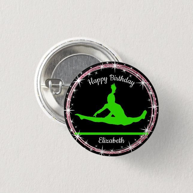 Gymnastics Pub Birthday in Lime Green and Black Knapp (Framsida & baksida)