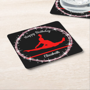 Gymnastics Pub Birthday in Red and Black Underlägg Papper Kvadrat