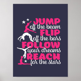 Gymnastics Quote Girl Gymnast Jump ut från bommen Poster