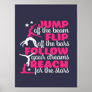 Gymnastics Quote Girl Gymnast Jump ut från bommen Poster