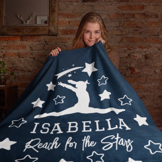 Gymnastics Reach for Stars Monogram Namn Fleecefilt (Skapare uppladdad)