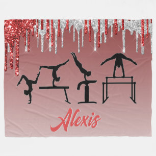 Gymnastics Red and Silver Glitter Drip Ombre Fleecefilt