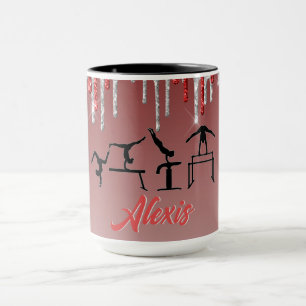 Gymnastics Red and Silver Glitter Drip Ombre Mugg