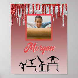 Gymnastics Red & Silver Glitter Drip Anpassningsba Poster
