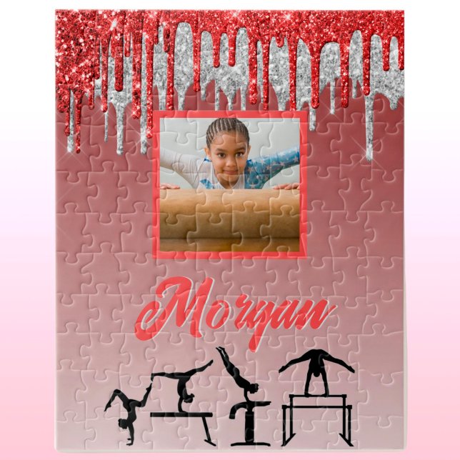 Gymnastics Red & Silver Glitter Drip Anpassningsba Pussel (Skapare uppladdad)
