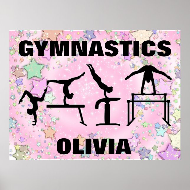 Gymnastics Rosa Gnistra Swirls and Stars Poster (Framsidan)