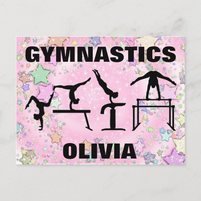 Gymnastics Rosa Gnistra Swirls and Stars Vykort (Framsida)