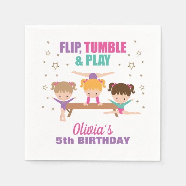 Gymnastics Rosa Lila Turkvoise Girl Birthday Pappersservett (Framsidan)