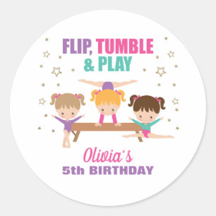 Gymnastics Rosa Lila Turkvoise Girl Birthday Runt Klistermärke
